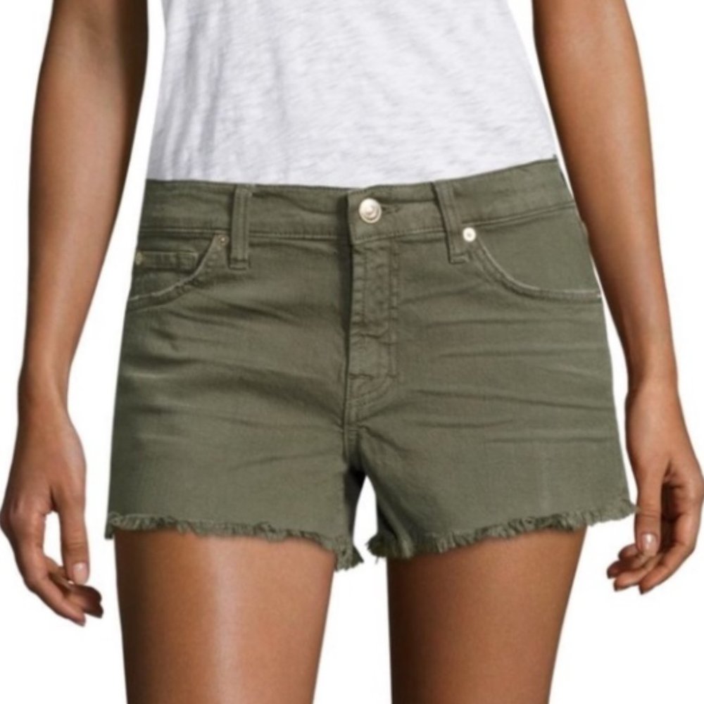 7 For All Mankind Army Green Cut Off Jean Shorts
